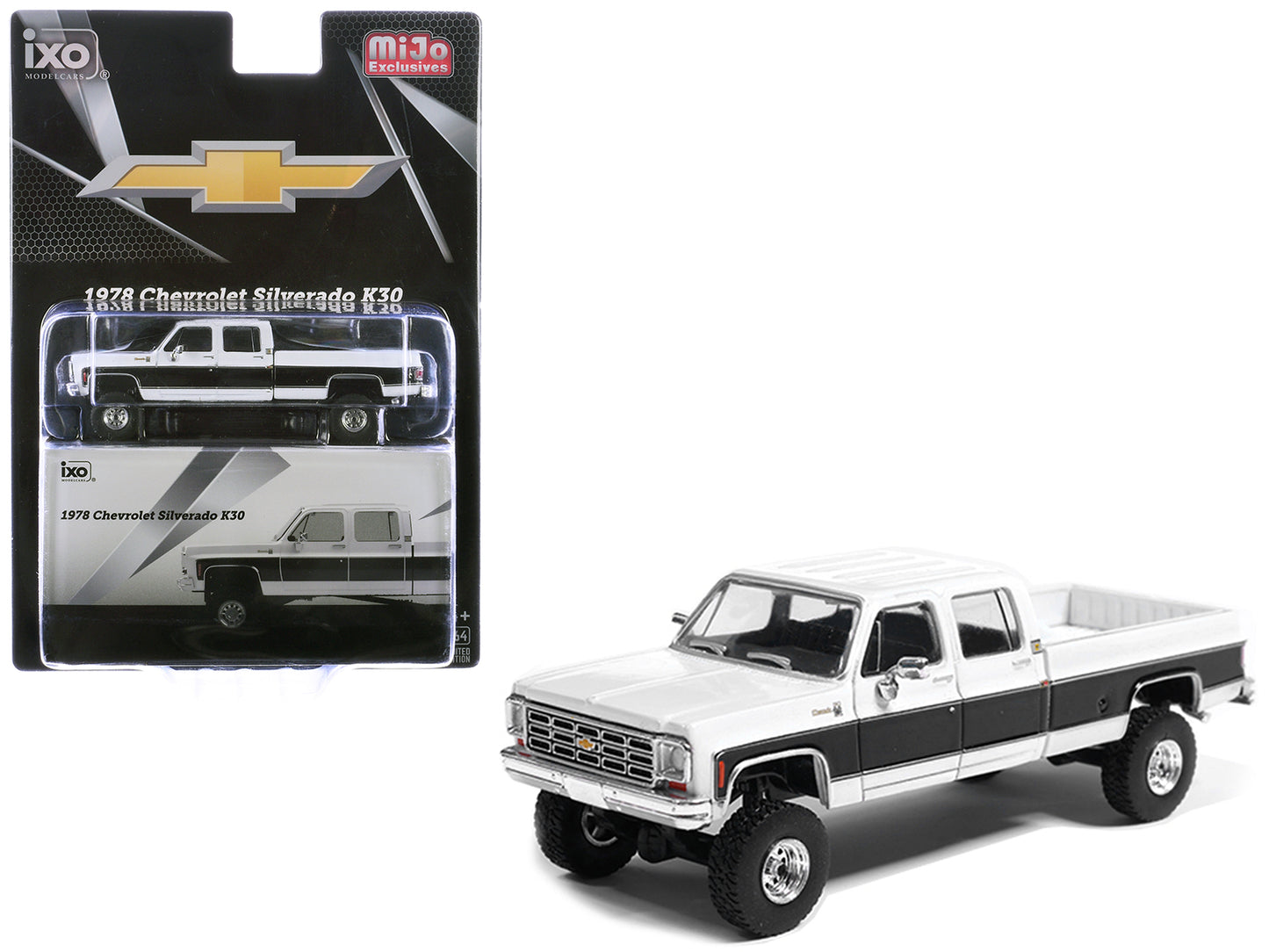 1978 Chevrolet Silverado K30 Crew Cab Pickup Truck White and Black 1/64 Diecast Model Car