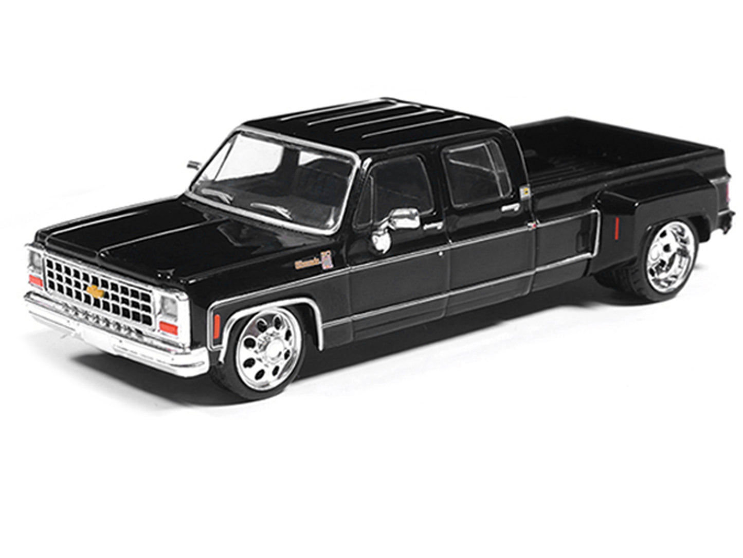 1980 Chevrolet Silverado C30 Crew Cab Dually Lowered Pickup Truck Black 1/64 Diecast Model Car