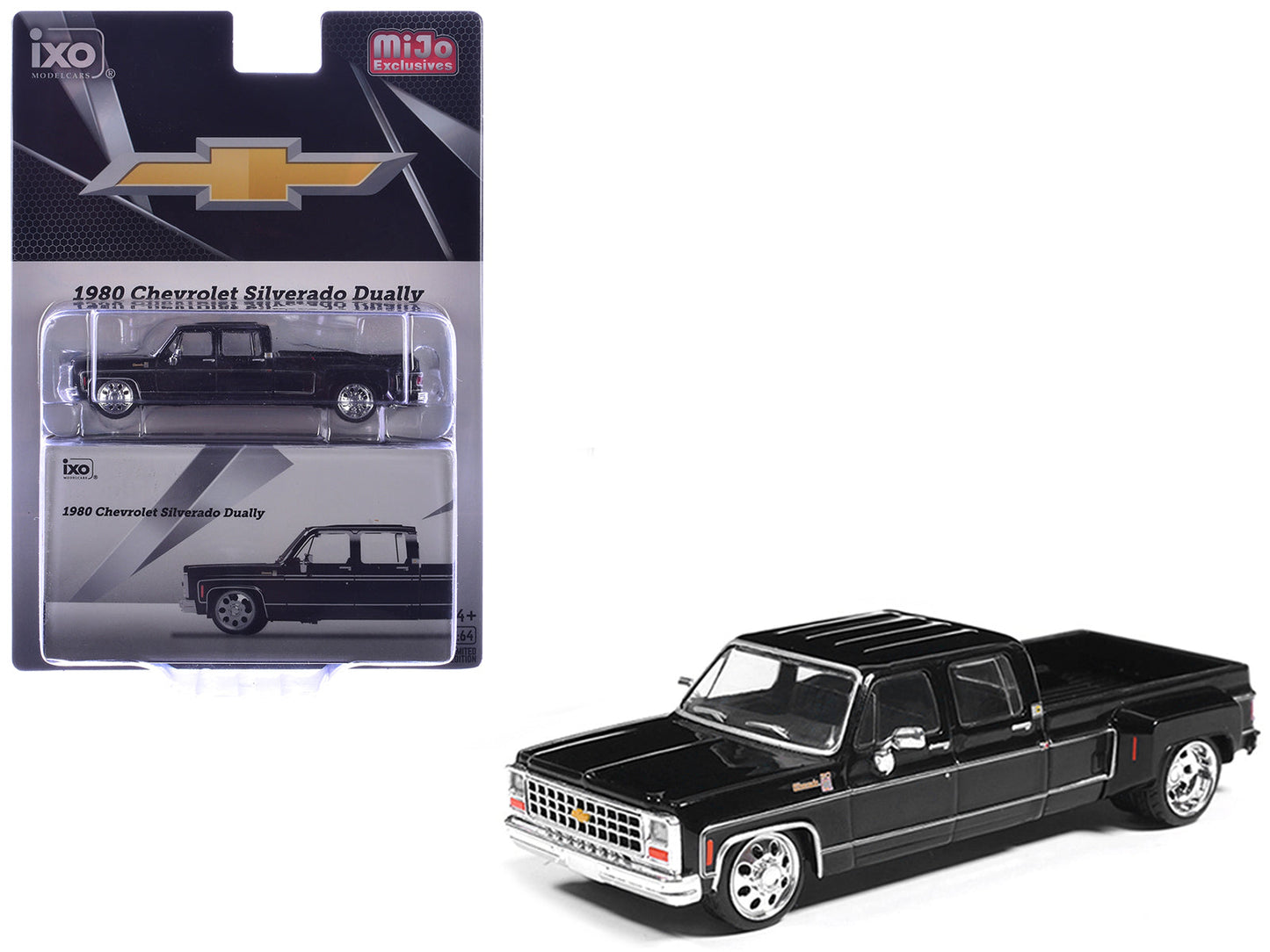 1980 Chevrolet Silverado C30 Crew Cab Dually Lowered Pickup Truck Black 1/64 Diecast Model Car