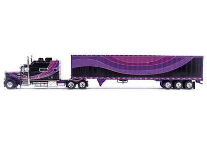 Peterbilt 379 Truck with Sleeper and Dry Goods Trailer "Night Moves" Black with Graphics "J1 Diecast" Series 1/64 Diecast Model