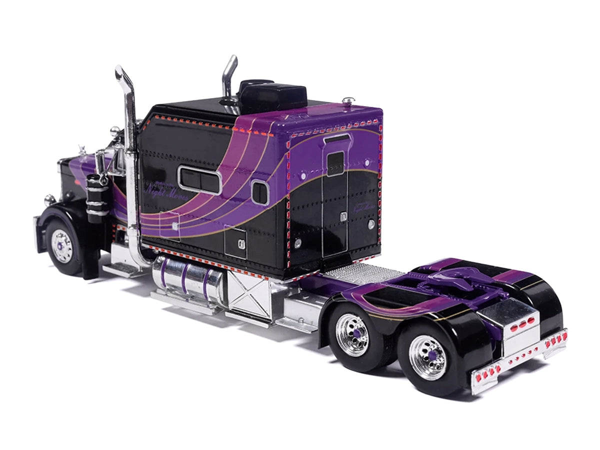 Peterbilt 379 Truck with Sleeper and Dry Goods Trailer "Night Moves" Black with Graphics "J1 Diecast" Series 1/64 Diecast Model