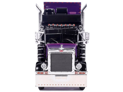 Peterbilt 379 Truck with Sleeper and Dry Goods Trailer "Night Moves" Black with Graphics "J1 Diecast" Series 1/64 Diecast Model