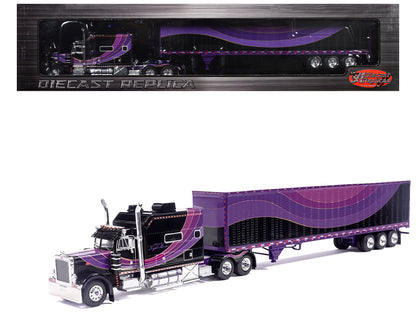 Peterbilt 379 Truck with Sleeper and Dry Goods Trailer "Night Moves" Black with Graphics "J1 Diecast" Series 1/64 Diecast Model
