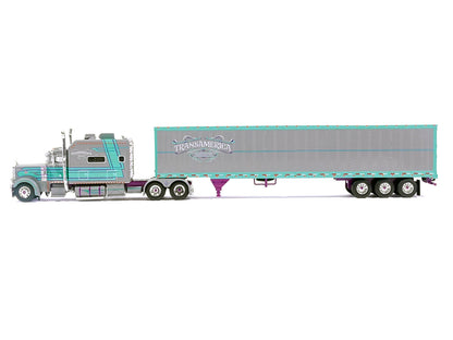 Peterbilt 379 Truck with Sleeper and Dry Goods Trailer "TransAmerica" Gray with Seafoam Green Graphics "J1 Diecast" Series 1/64 Diecast Model