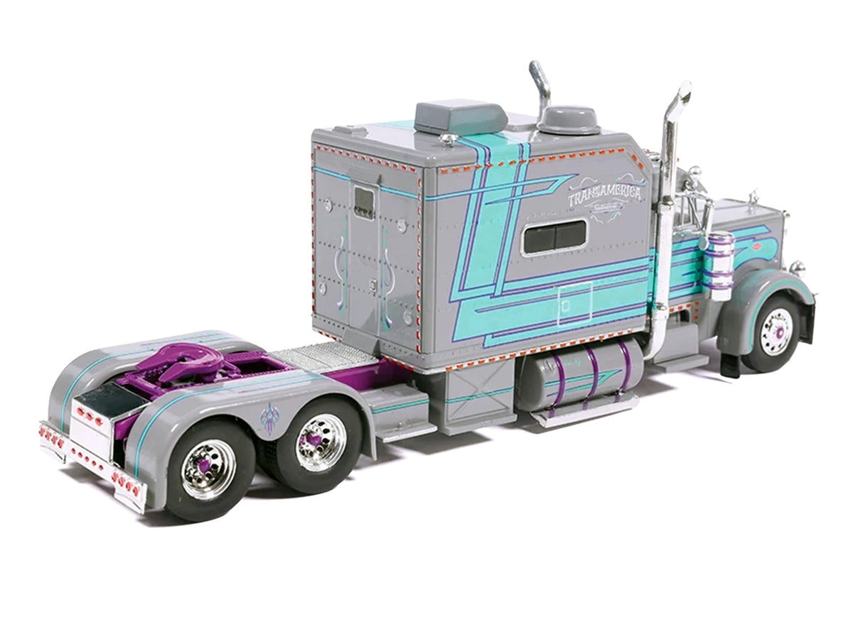 Peterbilt 379 Truck with Sleeper and Dry Goods Trailer "TransAmerica" Gray with Seafoam Green Graphics "J1 Diecast" Series 1/64 Diecast Model