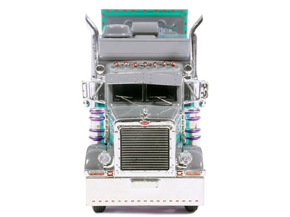 Peterbilt 379 Truck with Sleeper and Dry Goods Trailer "TransAmerica" Gray with Seafoam Green Graphics "J1 Diecast" Series 1/64 Diecast Model