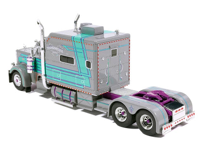 Peterbilt 379 Truck with Sleeper and Dry Goods Trailer "TransAmerica" Gray with Seafoam Green Graphics "J1 Diecast" Series 1/64 Diecast Model