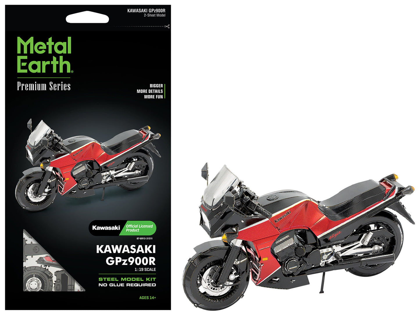 Model Kit Kawasaki GPz900R Motorcycle Red and Black (Challenging Difficulty) Steel Model