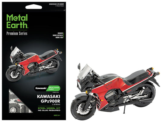 Model Kit Kawasaki GPz900R Motorcycle Red and Black (Challenging Difficulty) Steel Model