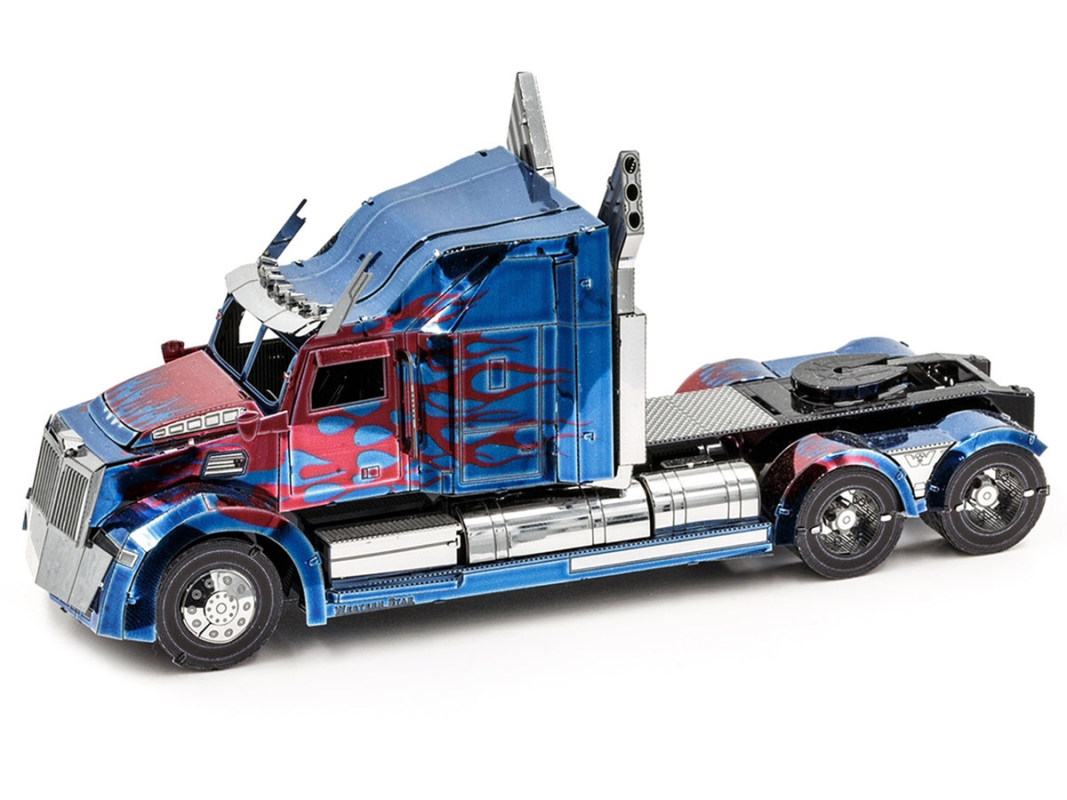 Model Kit Western Star 5700 Truck "Optimus Prime" Blue with Red Flames "Transformers: The Last Knight" (2017) Movie (Moderate Difficulty) Steel Model
