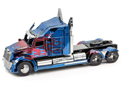 Model Kit Western Star 5700 Truck "Optimus Prime" Blue with Red Flames "Transformers: The Last Knight" (2017) Movie (Moderate Difficulty) Steel Model