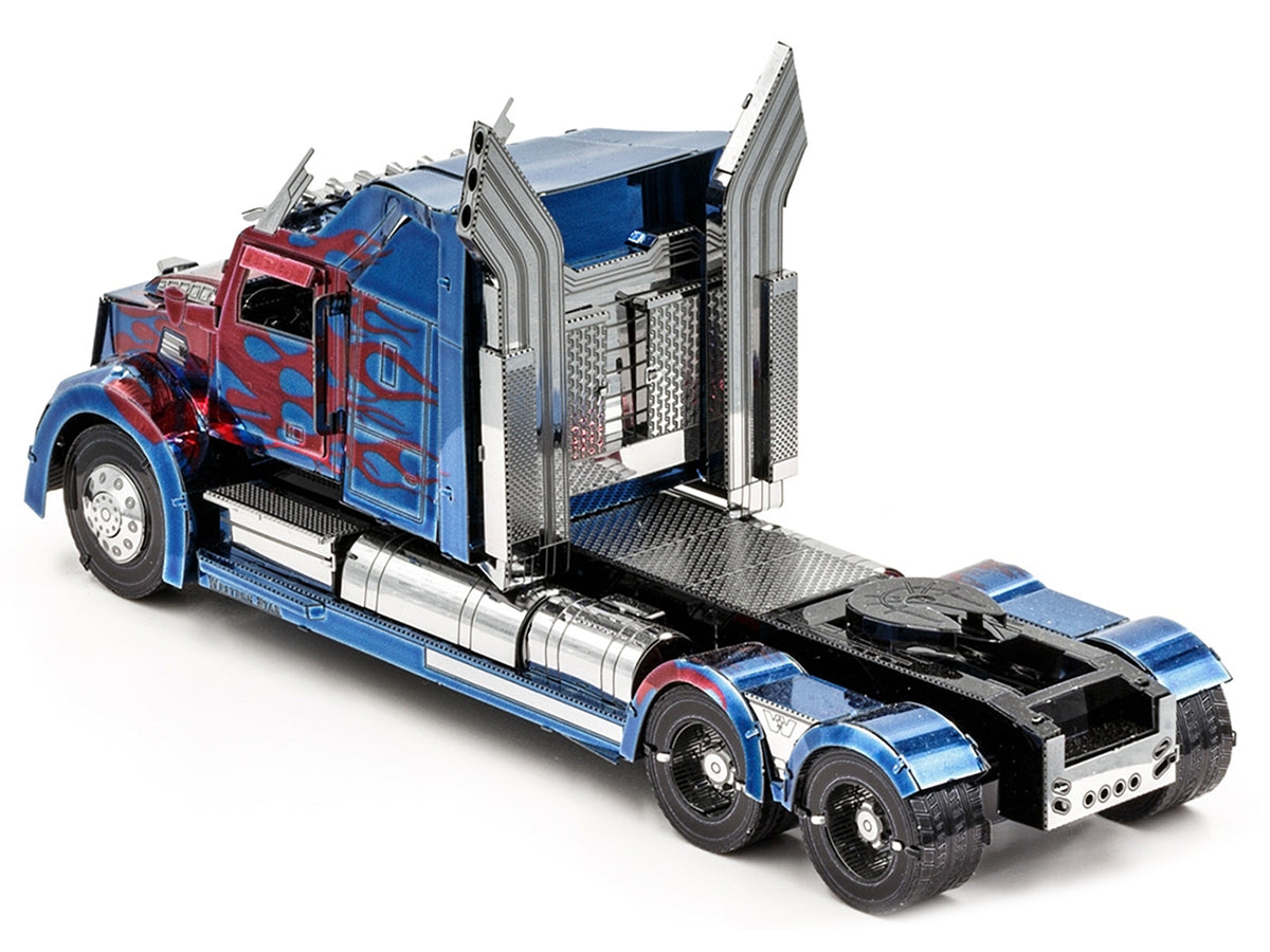 Model Kit Western Star 5700 Truck "Optimus Prime" Blue with Red Flames "Transformers: The Last Knight" (2017) Movie (Moderate Difficulty) Steel Model