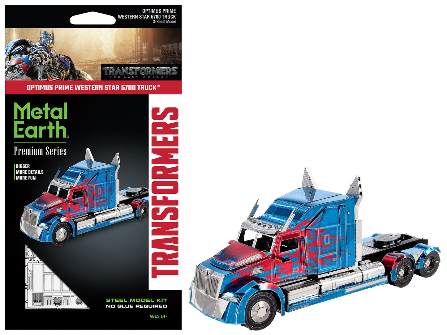 Model Kit Western Star 5700 Truck "Optimus Prime" Blue with Red Flames "Transformers: The Last Knight" (2017) Movie (Moderate Difficulty) Steel Model