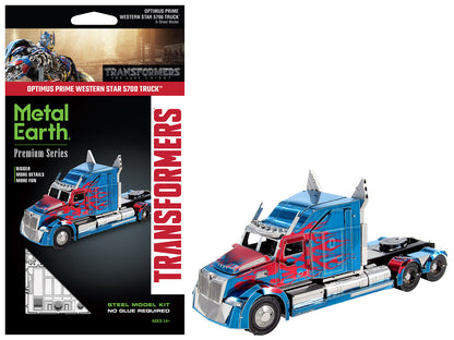 Model Kit Western Star 5700 Truck "Optimus Prime" Blue with Red Flames "Transformers: The Last Knight" (2017) Movie (Moderate Difficulty) Steel Model