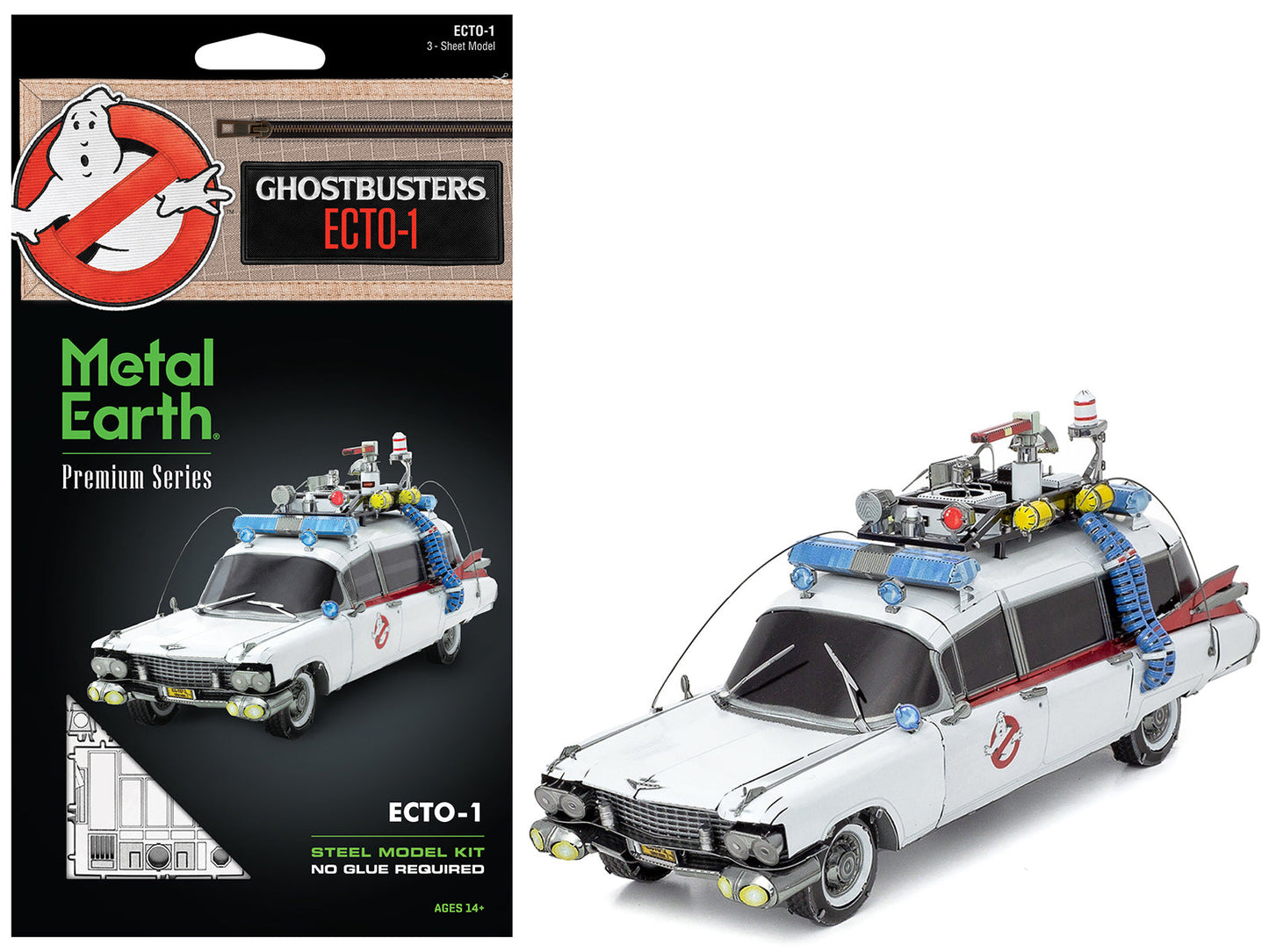 Model Kit Ecto-1 Car White "Ghostbusters" (1984) Movie (Challenging Difficulty) Steel Model