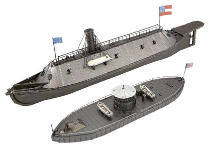 Model Kit USS Monitor and USS Merrimack Ironclad Warships "Battle of the Ironclads" (Challenging Difficulty) Steel Model