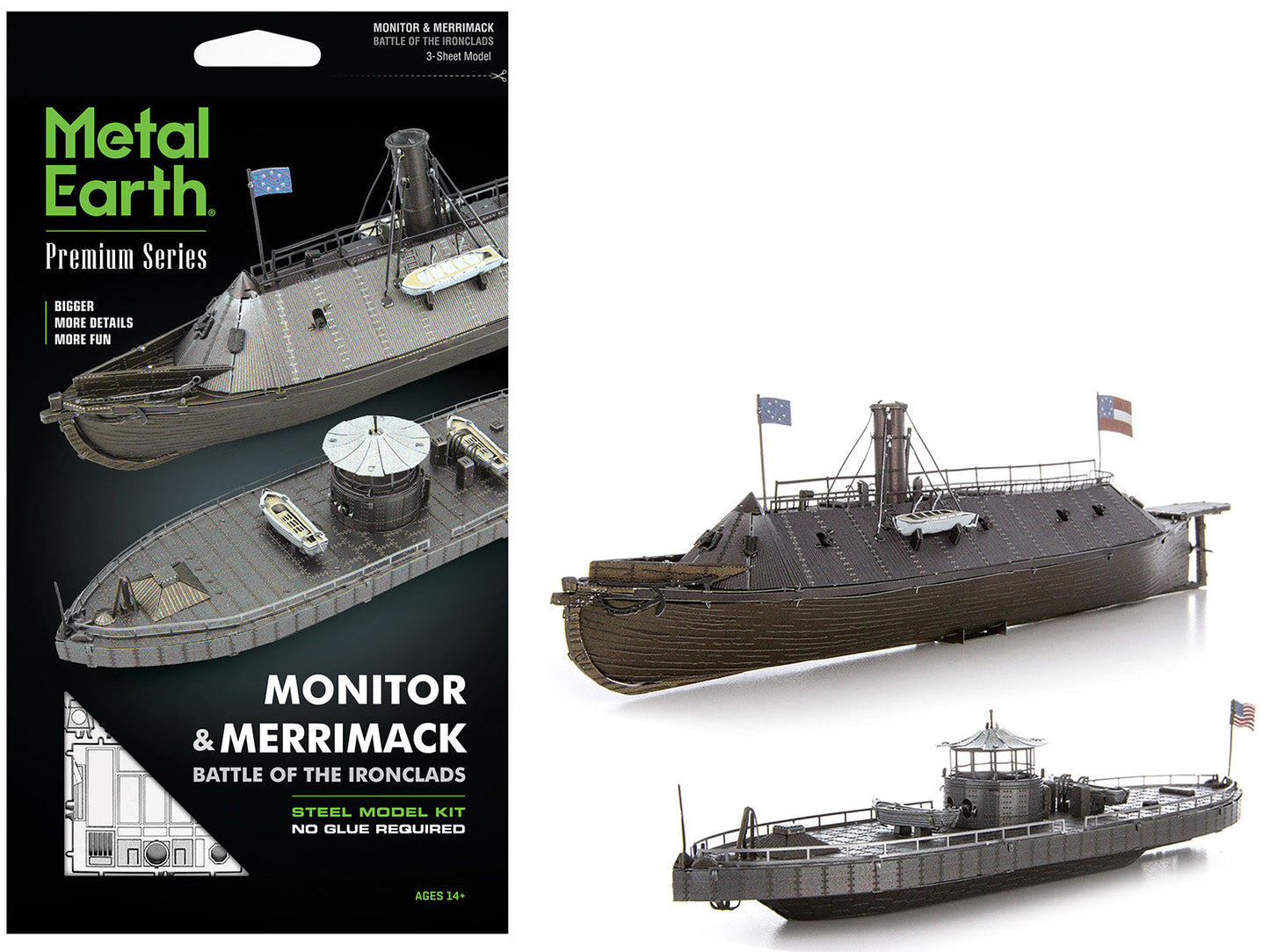 Model Kit USS Monitor and USS Merrimack Ironclad Warships "Battle of the Ironclads" (Challenging Difficulty) Steel Model