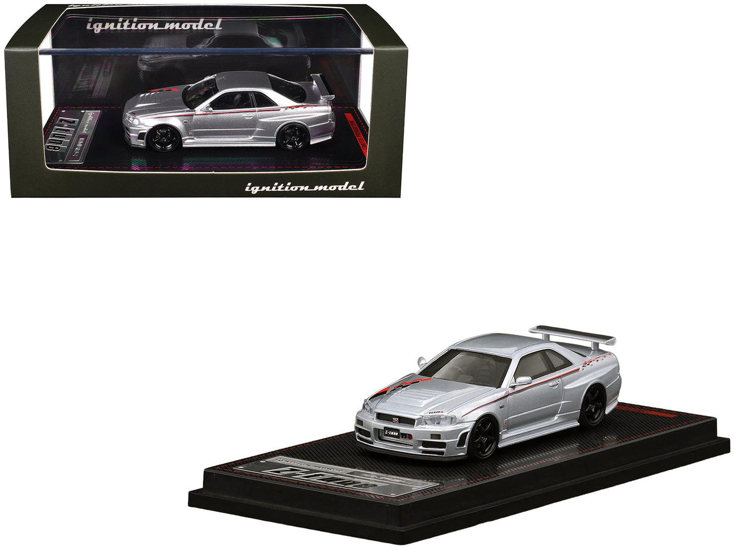Nissan Skyline GT-R (BNR34) Z-Tune Nismo RHD (Right Hand Drive) Silver Metallic with Graphics 1/64 Diecast Model Car