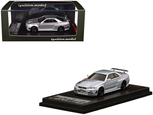 Nissan Skyline GT-R (BNR34) Z-Tune Nismo RHD (Right Hand Drive) Silver Metallic with Graphics 1/64 Diecast Model Car