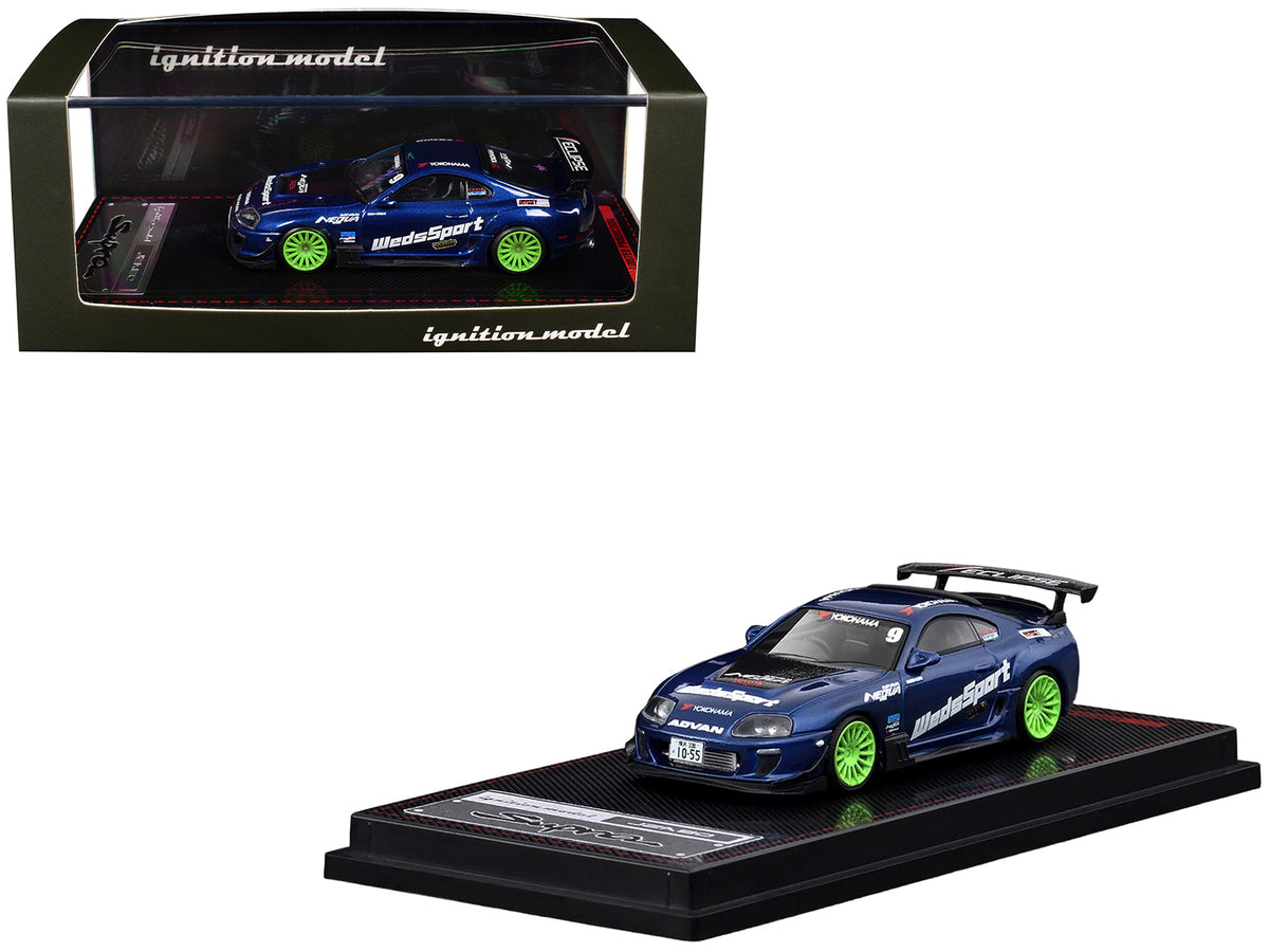 Toyota Supra (JZA80) RZ RHD (Right Hand Drive) #9 "WedsSport" Blue Metallic with Graphics 1/64 Diecast Model Car