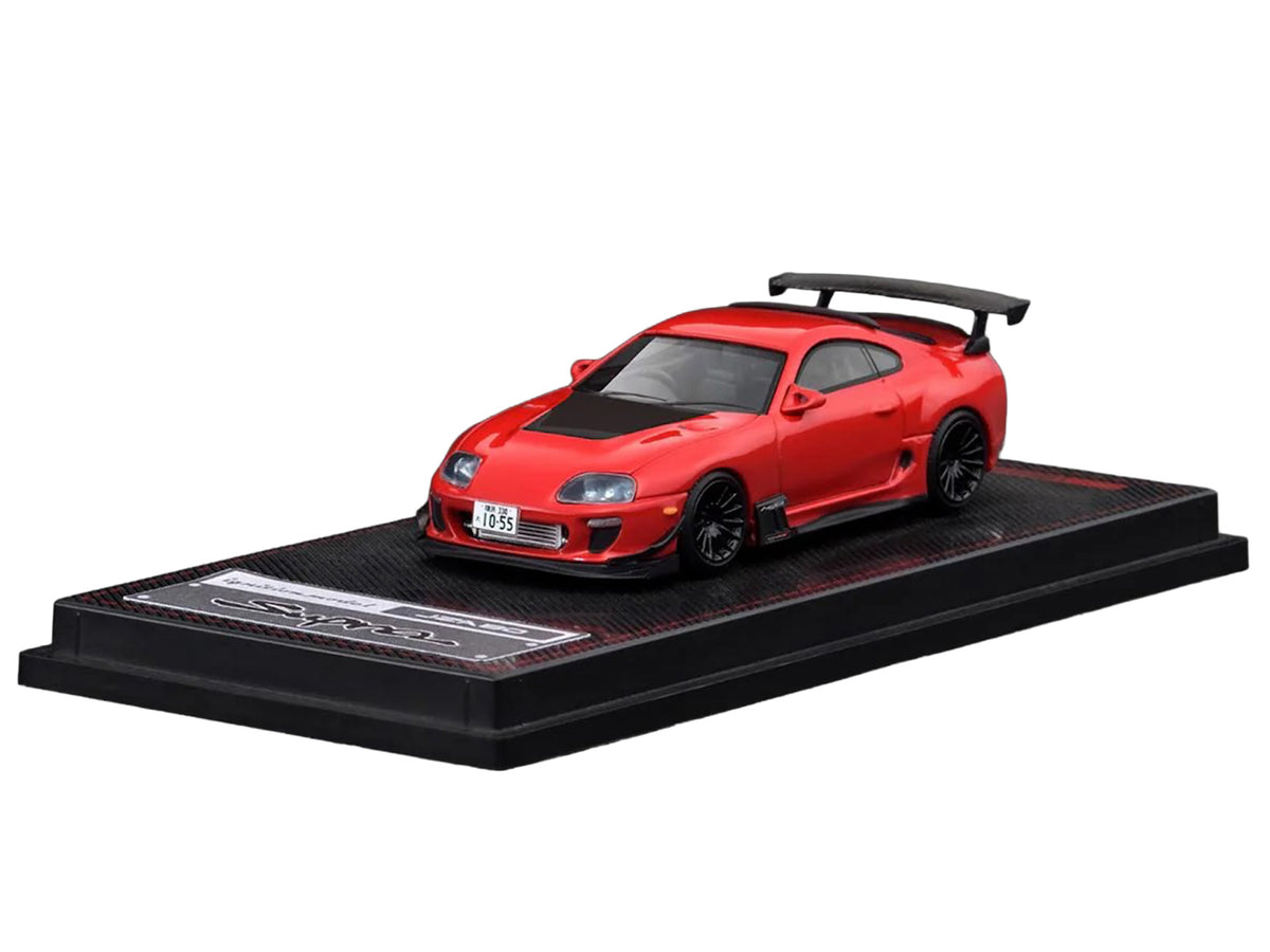 Toyota Supra (JZA80) RZ RHD (Right Hand Drive) Red with Carbon Hood 1/64 Diecast Model Car