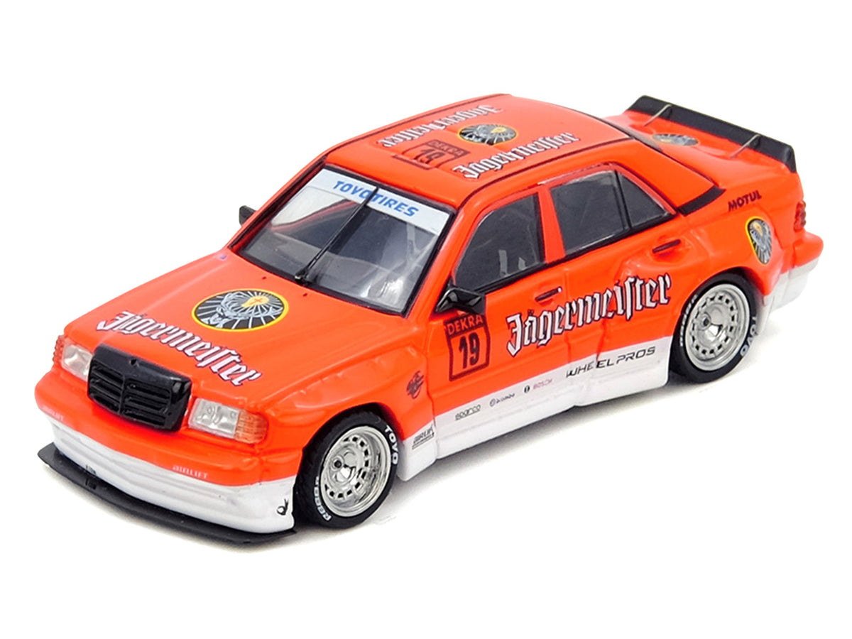 Pandem Rocket Bunny 190E #19 "Jagermeister" Orange and White 1/64 Diecast Model Car