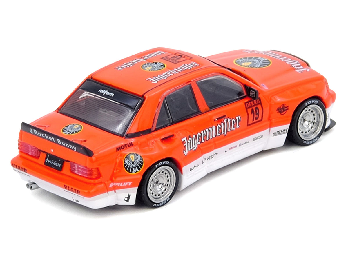 Pandem Rocket Bunny 190E #19 "Jagermeister" Orange and White 1/64 Diecast Model Car