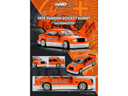 Pandem Rocket Bunny 190E #19 "Jagermeister" Orange and White 1/64 Diecast Model Car