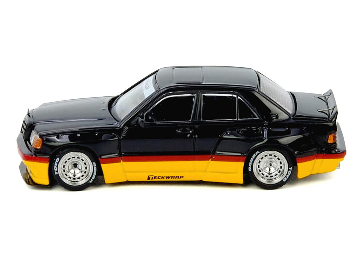 Pandem Rocket Bunny 190E Black with Red and Yellow Stripes "Diecast Con Madrid 2026 Event Edition" 1/64 Diecast Model Car