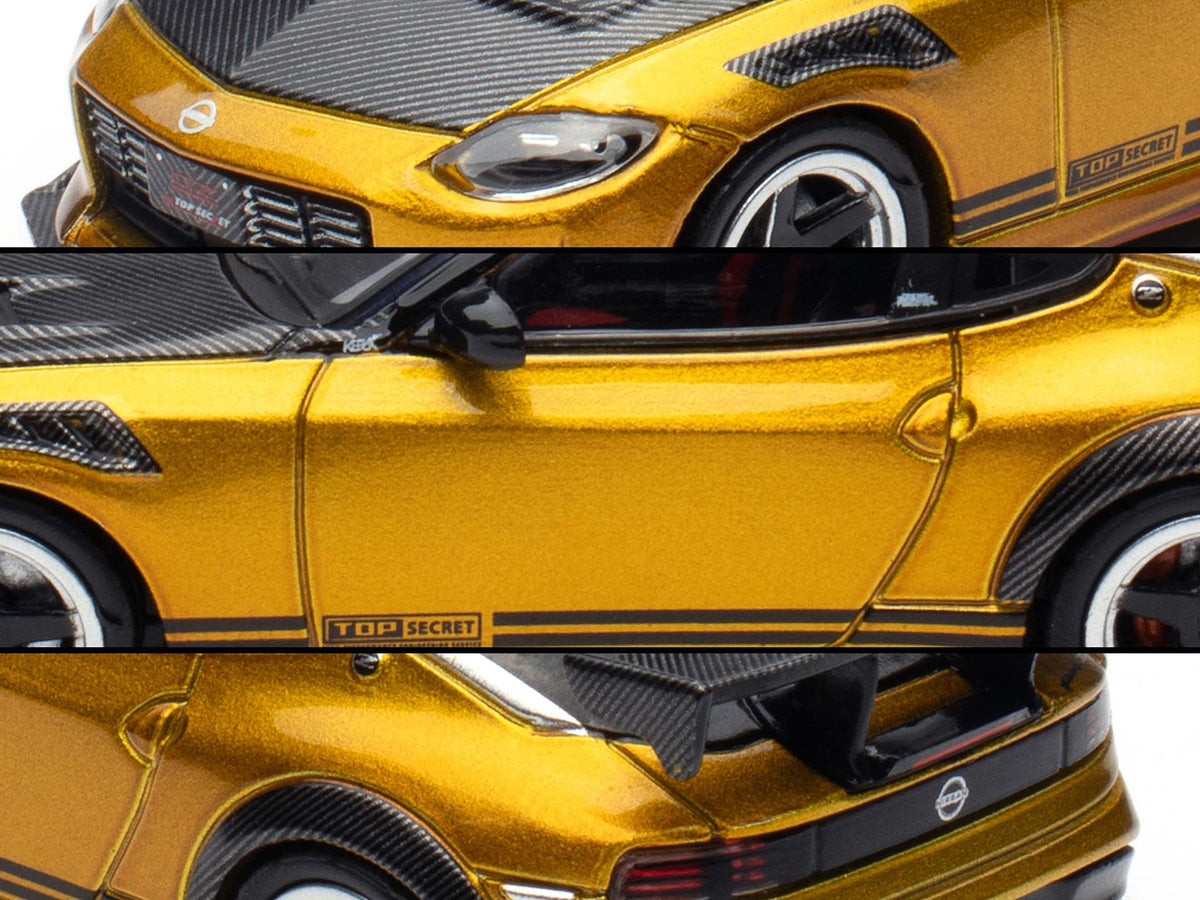 Nissan Fairlady Z Top Secret (RZ34) RHD (Right Hand Drive) Gold Metallic with Carbon Hood and Black Top 1/64 Diecast Model Car
