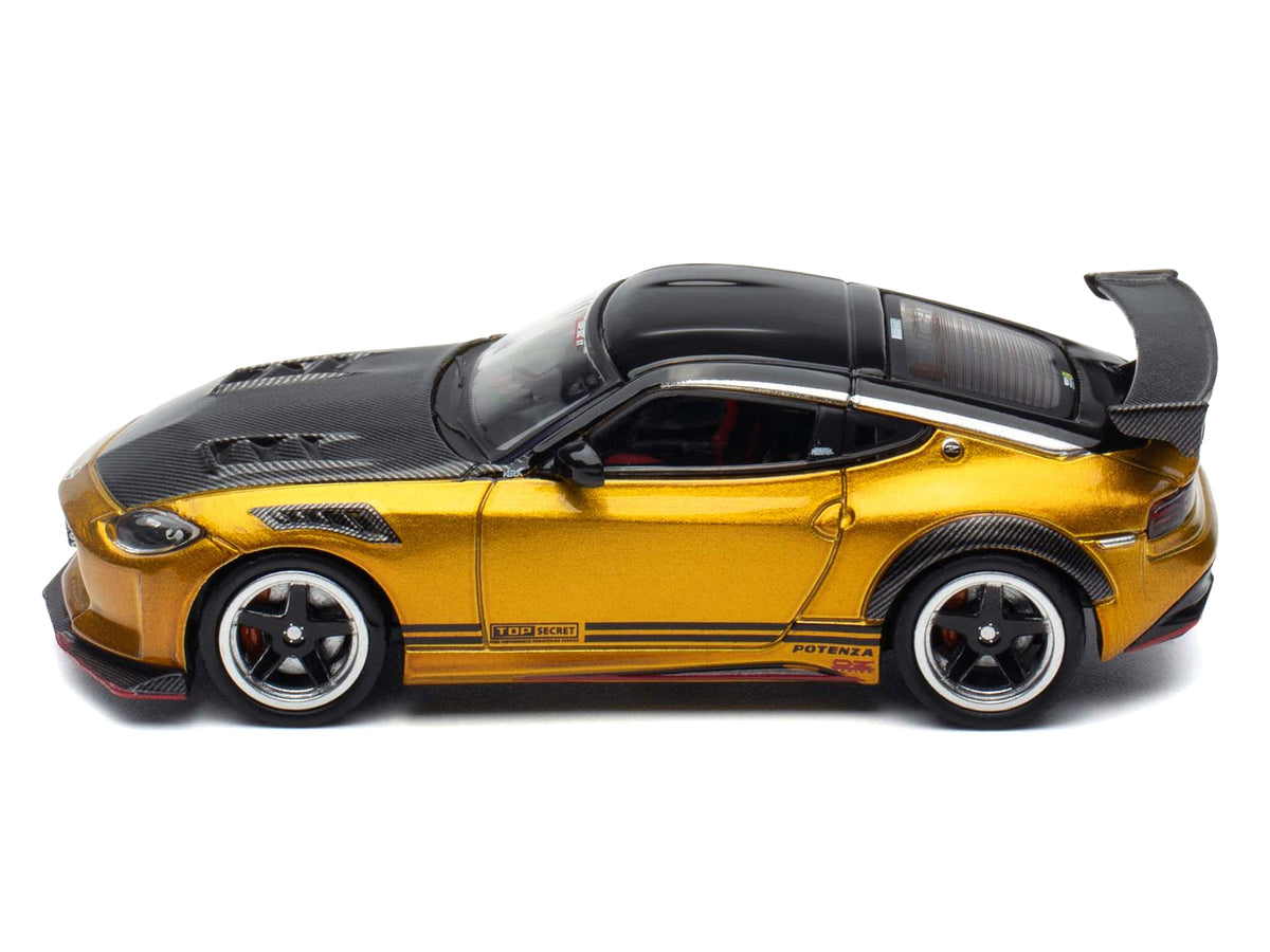 Nissan Fairlady Z Top Secret (RZ34) RHD (Right Hand Drive) Gold Metallic with Carbon Hood and Black Top 1/64 Diecast Model Car