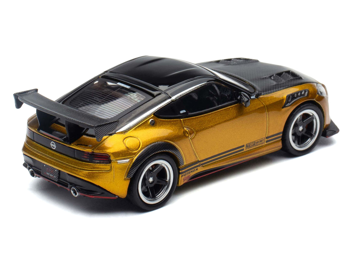 Nissan Fairlady Z Top Secret (RZ34) RHD (Right Hand Drive) Gold Metallic with Carbon Hood and Black Top 1/64 Diecast Model Car