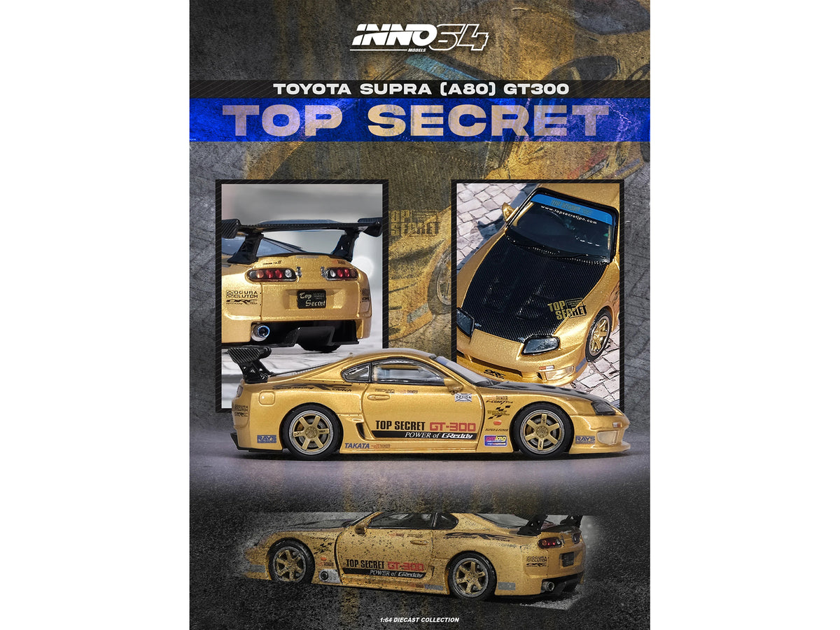Toyota Supra (A80) "Top Secret" GT300 RHD (Right Hand Drive) Gold Metallic with Carbon Hood 1/64 Diecast Model Car