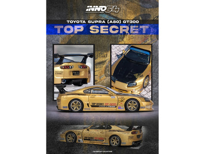 Toyota Supra (A80) "Top Secret" GT300 RHD (Right Hand Drive) Gold Metallic with Carbon Hood 1/64 Diecast Model Car