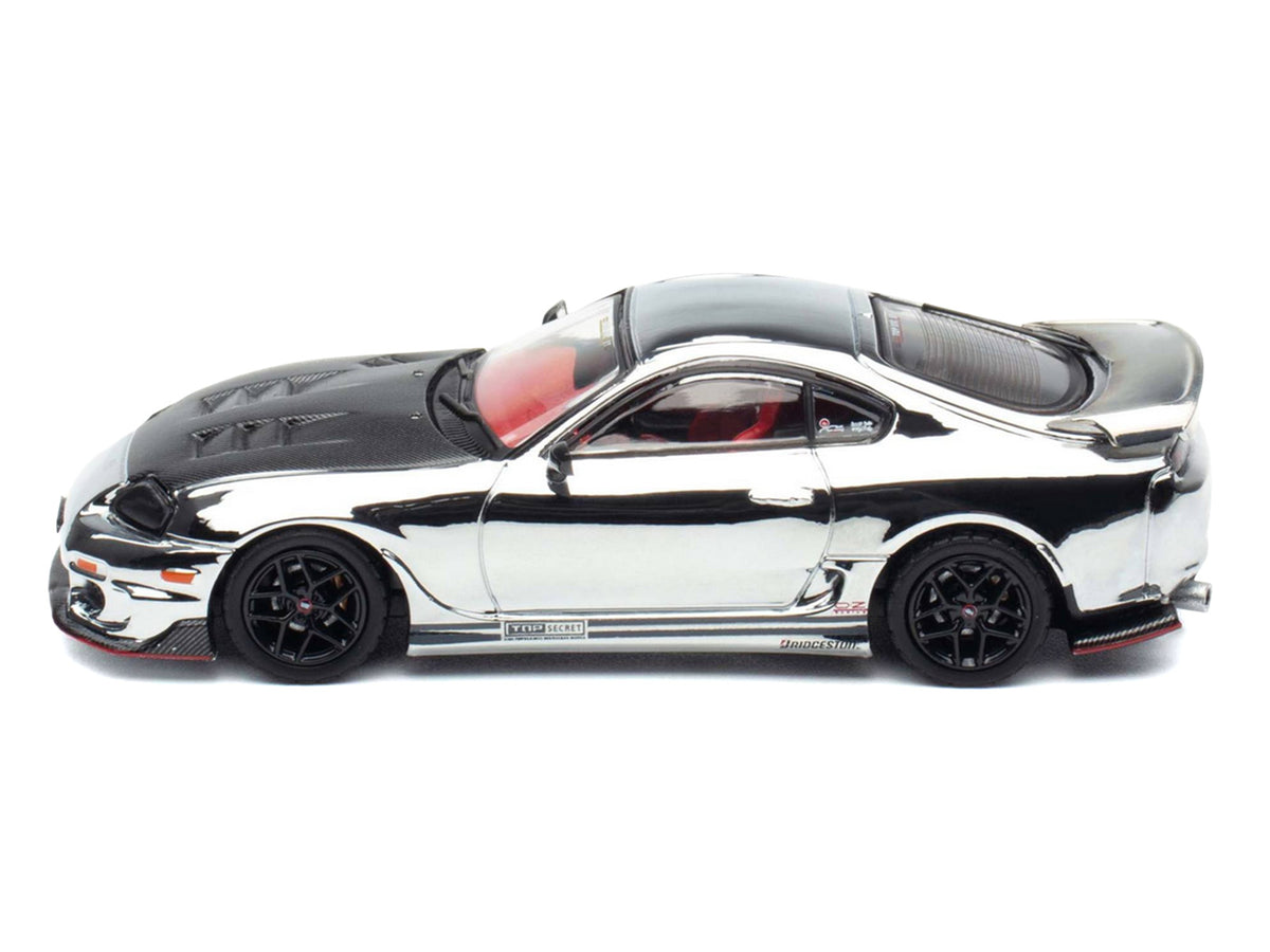 Toyota Supra (A80) "Top Secret" GT300 RHD (Right Hand Drive) Chrome with Carbon Hood and Red Interior "Tokyo Auto Salon 2026 Event Exclusive" 1/64 Diecast Model Car