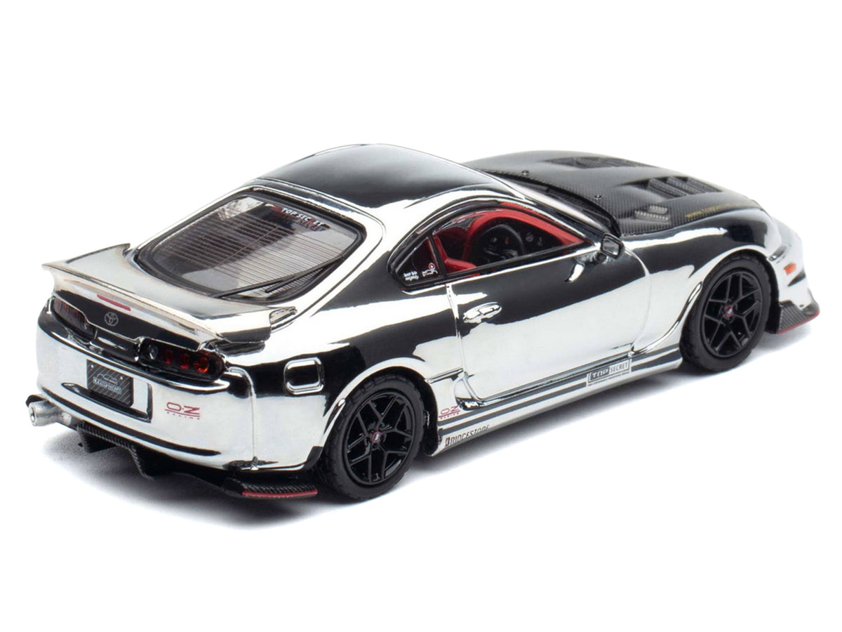Toyota Supra (A80) "Top Secret" GT300 RHD (Right Hand Drive) Chrome with Carbon Hood and Red Interior "Tokyo Auto Salon 2026 Event Exclusive" 1/64 Diecast Model Car