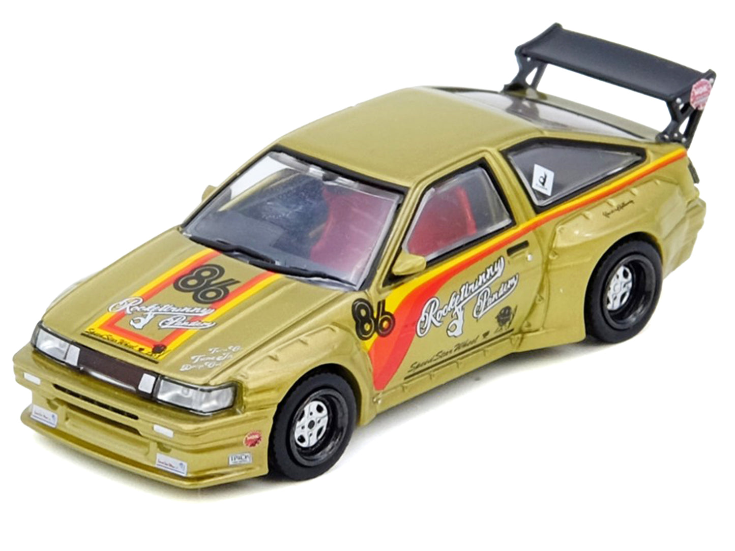 Toyota Levin (AE86) RHD (Right Hand Drive) #86 "Pandem Rocket Bunny" Gold Metallic with Stripes 1/64 Diecast Model Car