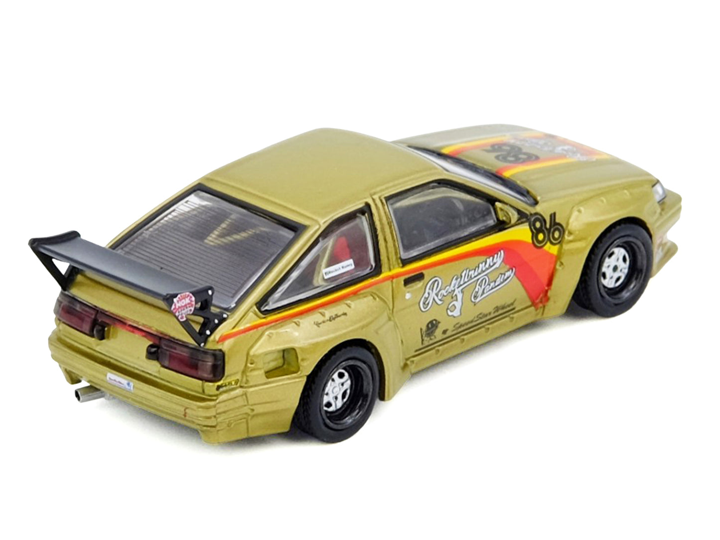 Toyota Levin (AE86) RHD (Right Hand Drive) #86 "Pandem Rocket Bunny" Gold Metallic with Stripes 1/64 Diecast Model Car