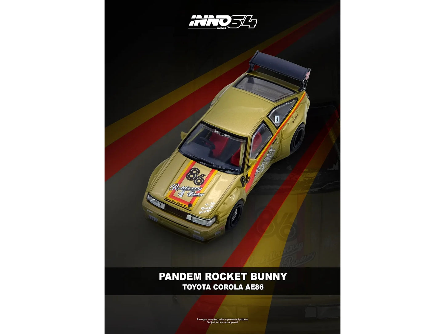 Toyota Levin (AE86) RHD (Right Hand Drive) #86 "Pandem Rocket Bunny" Gold Metallic with Stripes 1/64 Diecast Model Car