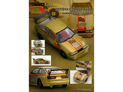 Toyota Levin (AE86) RHD (Right Hand Drive) #86 "Pandem Rocket Bunny" Gold Metallic with Stripes 1/64 Diecast Model Car