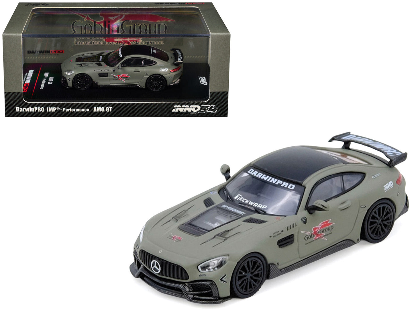 DarwinPRO iMP-Performance AMG GT "Goblin Group" Matt Green with Black Top 1/64 Diecast Model Car