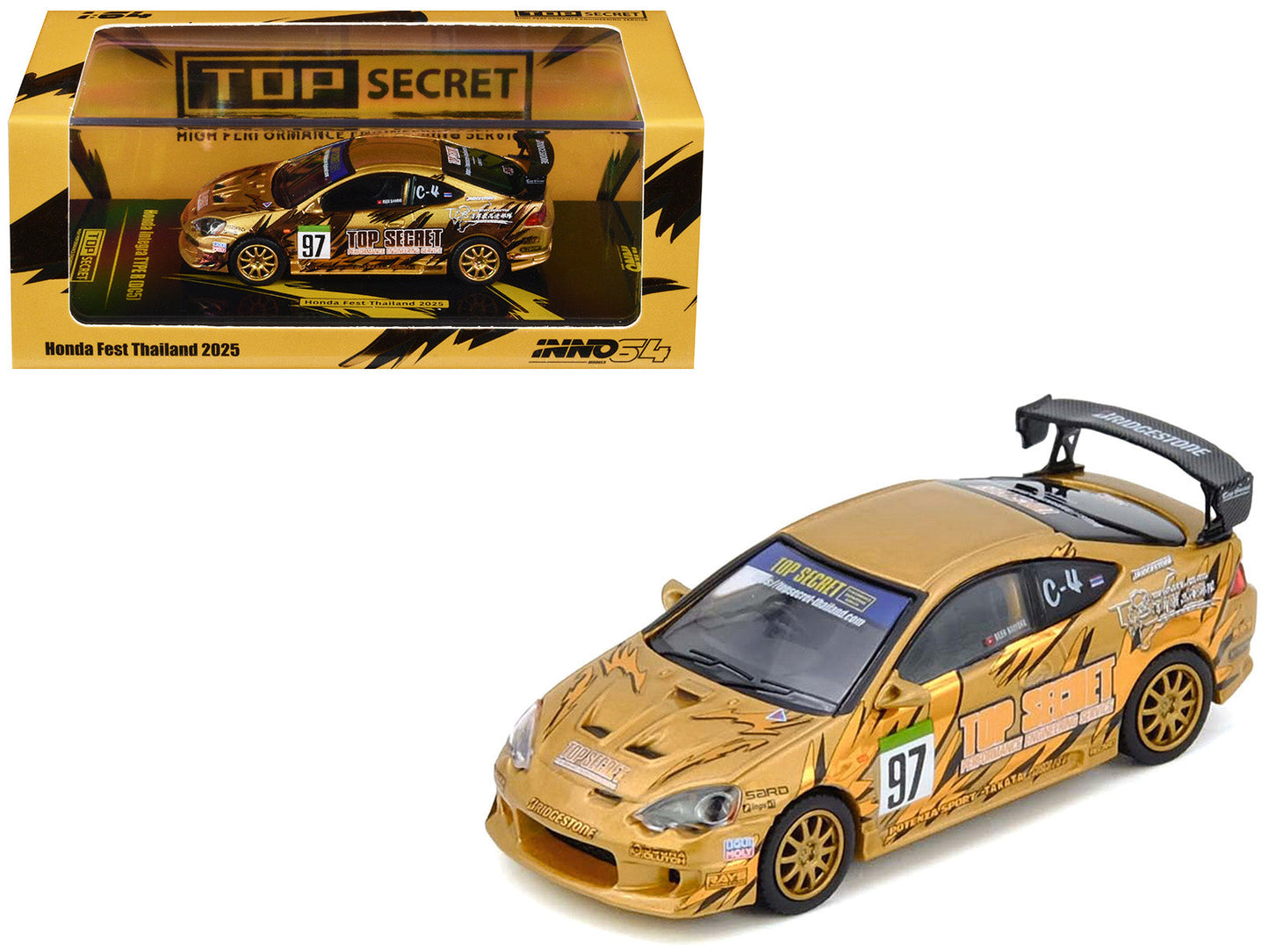 Honda Integra Type R (DC5) RHD (Right Hand Drive) #97 "Top Secret Thailand" Gold Metallic with Graphics "Honda Fest Thailand 2025"1/64 Diecast Model Car