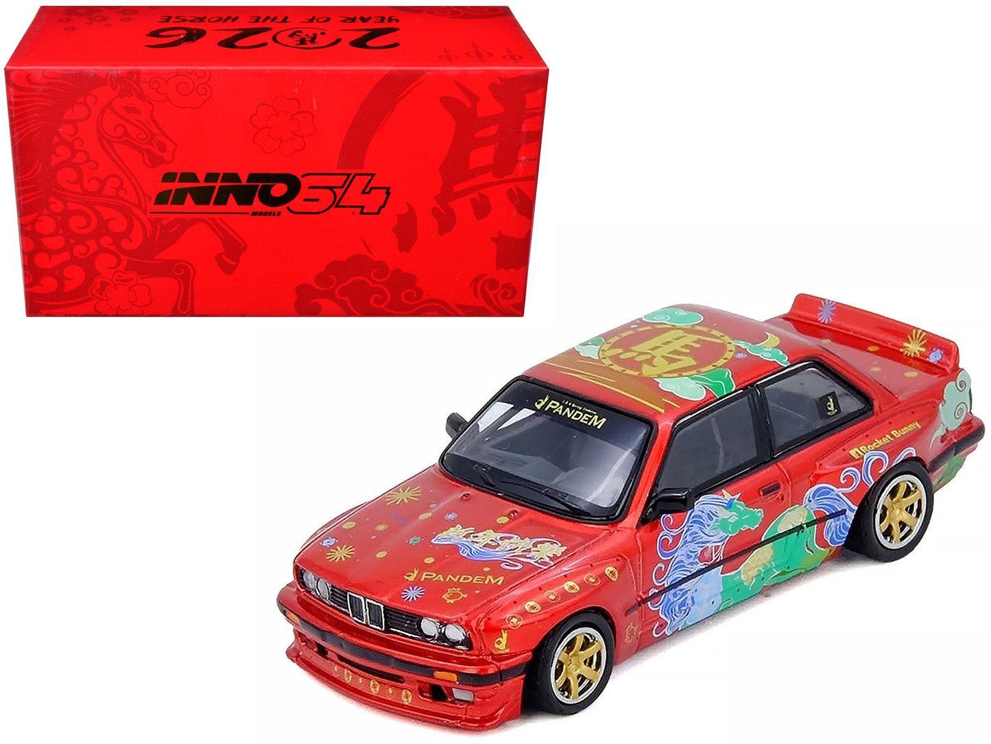Pandem Rocket Bunny E30 "Year of the Horse - Chinese New Year 2026 Special Edition" Red Metallic with Graphics Limited Edition to 8888 pieces Worldwide 1/64 Diecast Model Car