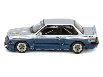 Pandem E30 M3 Silver Metallic and Dark Blue 1/64 Diecast Model Car