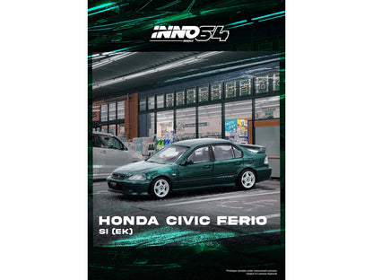 Honda Civic Ferio Si (EK) RHD (Right Hand Drive) Green Metallic 1/64 Diecast Model Car
