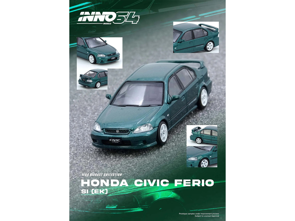 Honda Civic Ferio Si (EK) RHD (Right Hand Drive) Green Metallic 1/64 Diecast Model Car