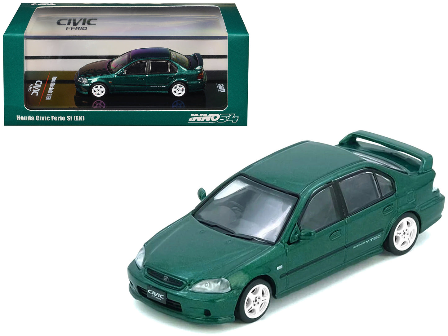 Honda Civic Ferio Si (EK) RHD (Right Hand Drive) Green Metallic 1/64 Diecast Model Car