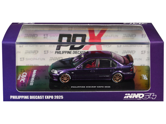 Honda Civic Ferio Si (EK) RHD (Right Hand Drive) Midnight Purple Metallic "Philippine Diecast Expo 2025 Event Edition" 1/64 Diecast Model Car