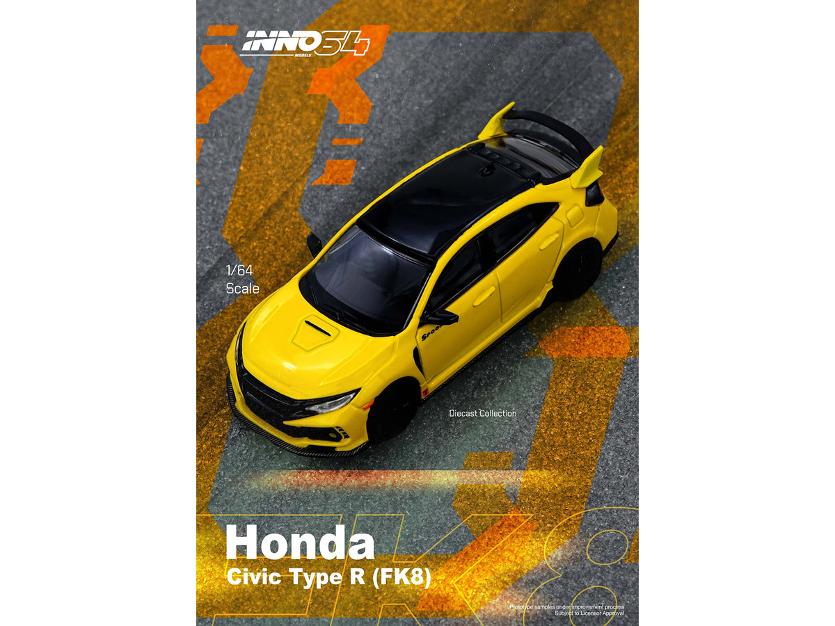 Honda Civic Type R (FK8) RHD (Right Hand Drive) Yellow with Black Top 1/64 Diecast Model Car