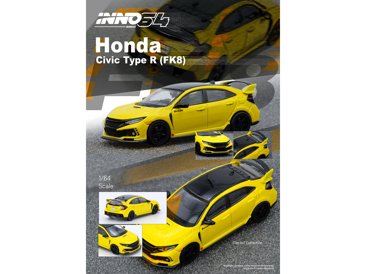 Honda Civic Type R (FK8) RHD (Right Hand Drive) Yellow with Black Top 1/64 Diecast Model Car